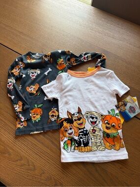 Paw Patrol Halloween Tee & Long Sleeve Set - White, Dark Gray, Orange